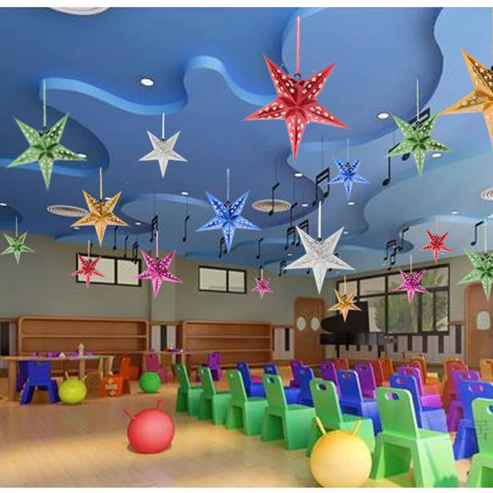 6pcs 90cm size Five-pointed Star Christmas Pendant for Drop Ornaments Ceiling Decorative