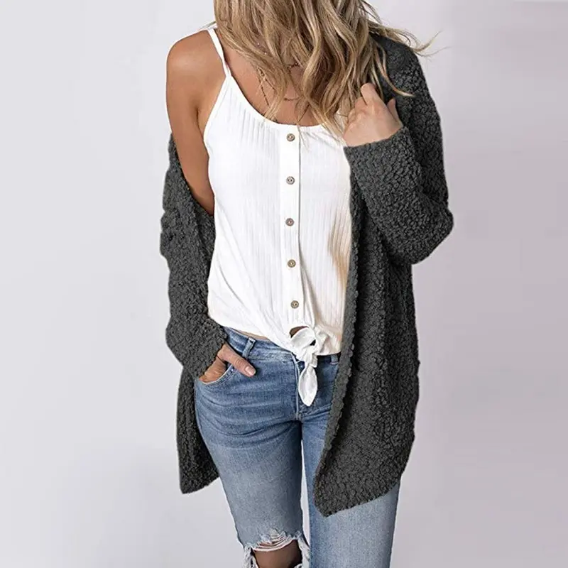 

CALOFE Women Loose Cardigans 2019 New Autumn Women Knitwear Coat Double Pocket Sweater Jacket Solid Women Casual Long Cardigans