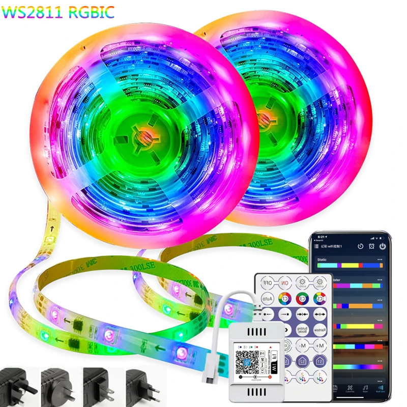 LED Strip Light RGBIC Dream Color WS2811 Smart App Control Addressable 5050 Flexible Tape 30M 20M Rainbow-Like Effect Lamp Gift | Лампы и