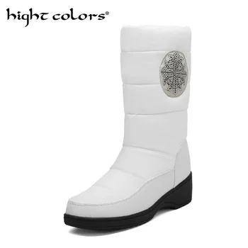 

Platform Women Snow boots Waterproof Nylon Plus size 40-44 Womens Mid calf Boots Platform Plush Warm Shoes Winter Black Red HX79