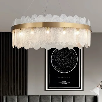 

grade light luxury glass living room bedroom hanging lamp post modern designer circular simple LED dining room lamp