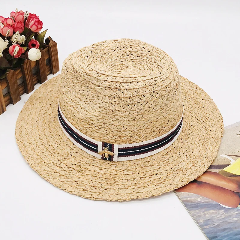 01907-fcm169 летняя ручная работа raffia цветная лента пчела Шляпа Fedora для мужчин и женщин Панама джазовая, шляпа