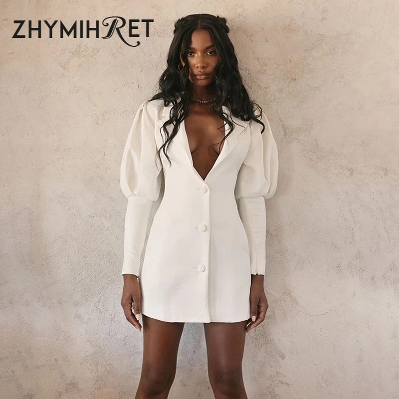 Женское элегантное платье блейзер zhymifret белое офисное карандаш с отложным
