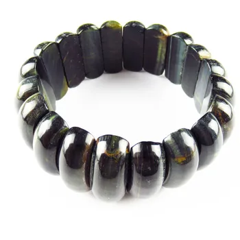 

84.6g Natural Blue Tiger Eye Gem Oblong Stretchy Bracelet 7.5" Width:25mm