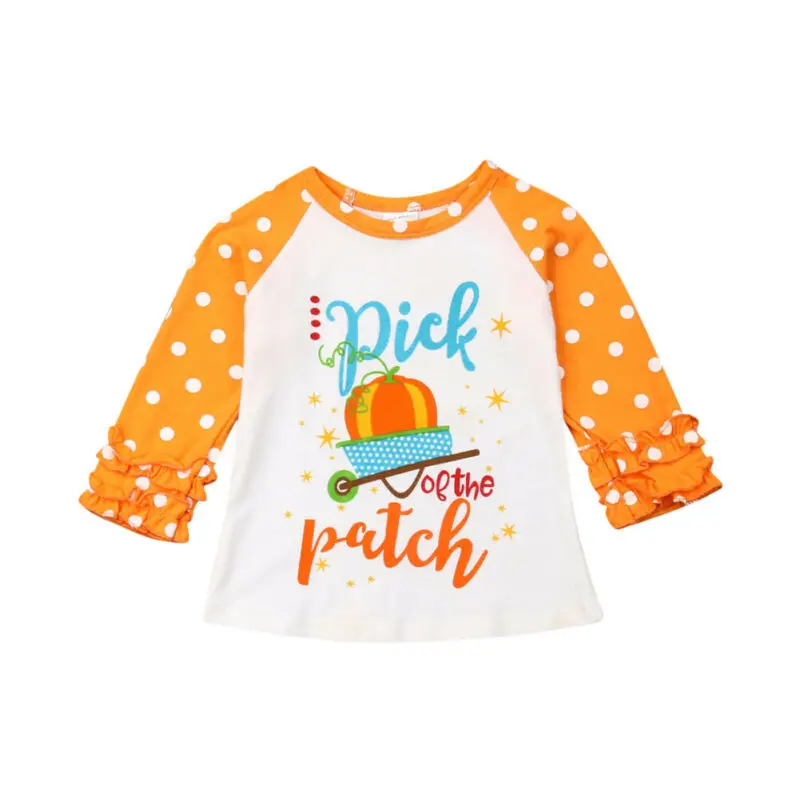 

1-5T Toddler Kids Baby Girl Polka Dot Long Sleeve Pumpkin Print T-shirt Tee Tops Halloween Clothes