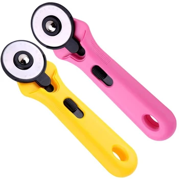 

LMDZ 2 Pcs Fabric Rotary Cutter with Ergonomic Soft Handle for Fabric Quilting Arts Crafts Sharp Durable Pink and Yellow 45mm