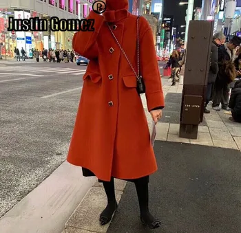 

Thickening Double-sided Outwear New Modern Cute Long Wool Coat Single-breasted Loose Pure Color Warm Comfortable Cashmere Coat