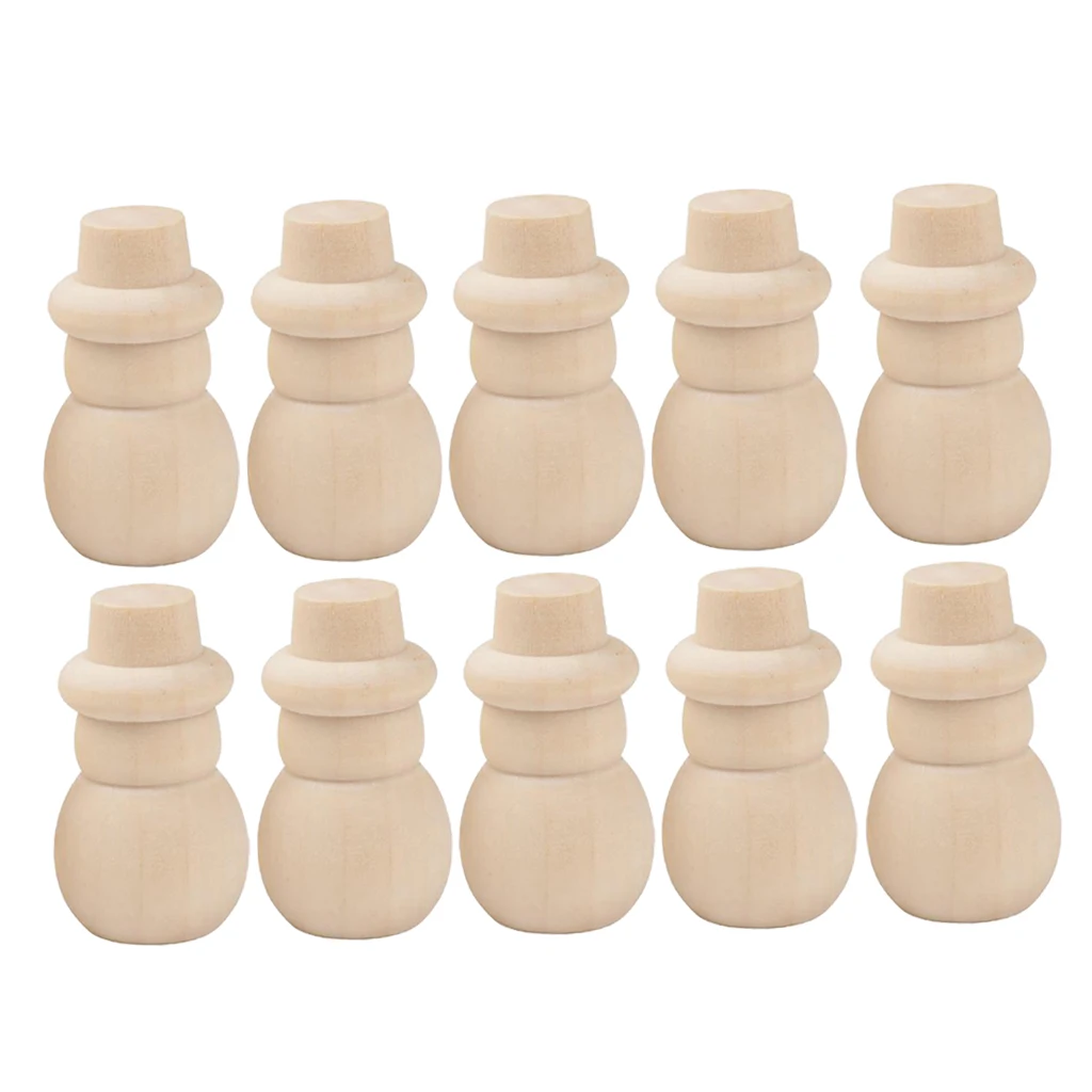 10Pcs Unpainted Wooden Peg Dolls DIY Unfinished Wood Snowman Doll Bodies