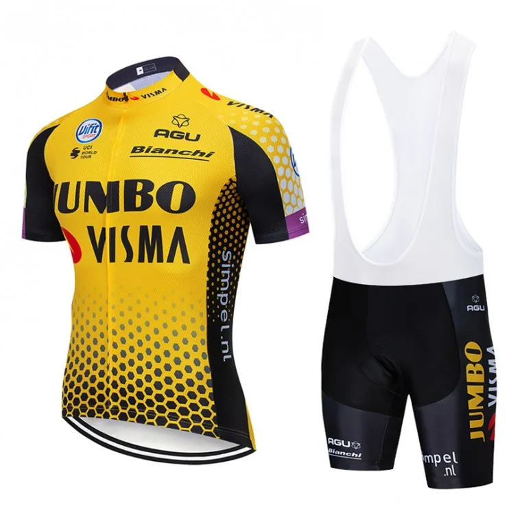 Jumbo Visma Ropa Ciclismo короткий рукав Велоспорт Джерси нагрудник набор Быстросохнущий 9D
