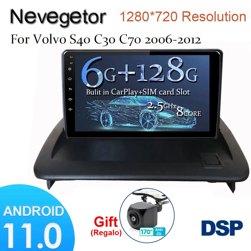 Автомобильный мультимедийный плеер для VOLVO C30 S40 C70 128-2006 6 + 2012 ГБ Android 11 GPS навигация