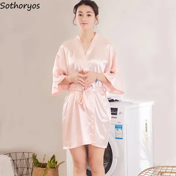 

Robes Women Half Sleeve Solid Short Bathrobe Plus Size 2XL Thin Breathable Elegant Sleepwear Womens Korean Style Loose Soft New