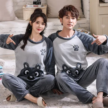 

Couple Pajama Sets Thick Warm Winter Flannel Sleepwear Pajamas Men And Women Autumn Comfort Long Sleeves Pajamas Suit Homewear