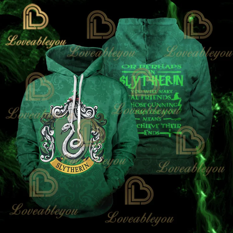 Wizardry для мужчин и женщин Гриффиндор Слизерин 3d Мужской пуловер Толстовка Косплей Костюм Уличная Толстовка - Цвет: B