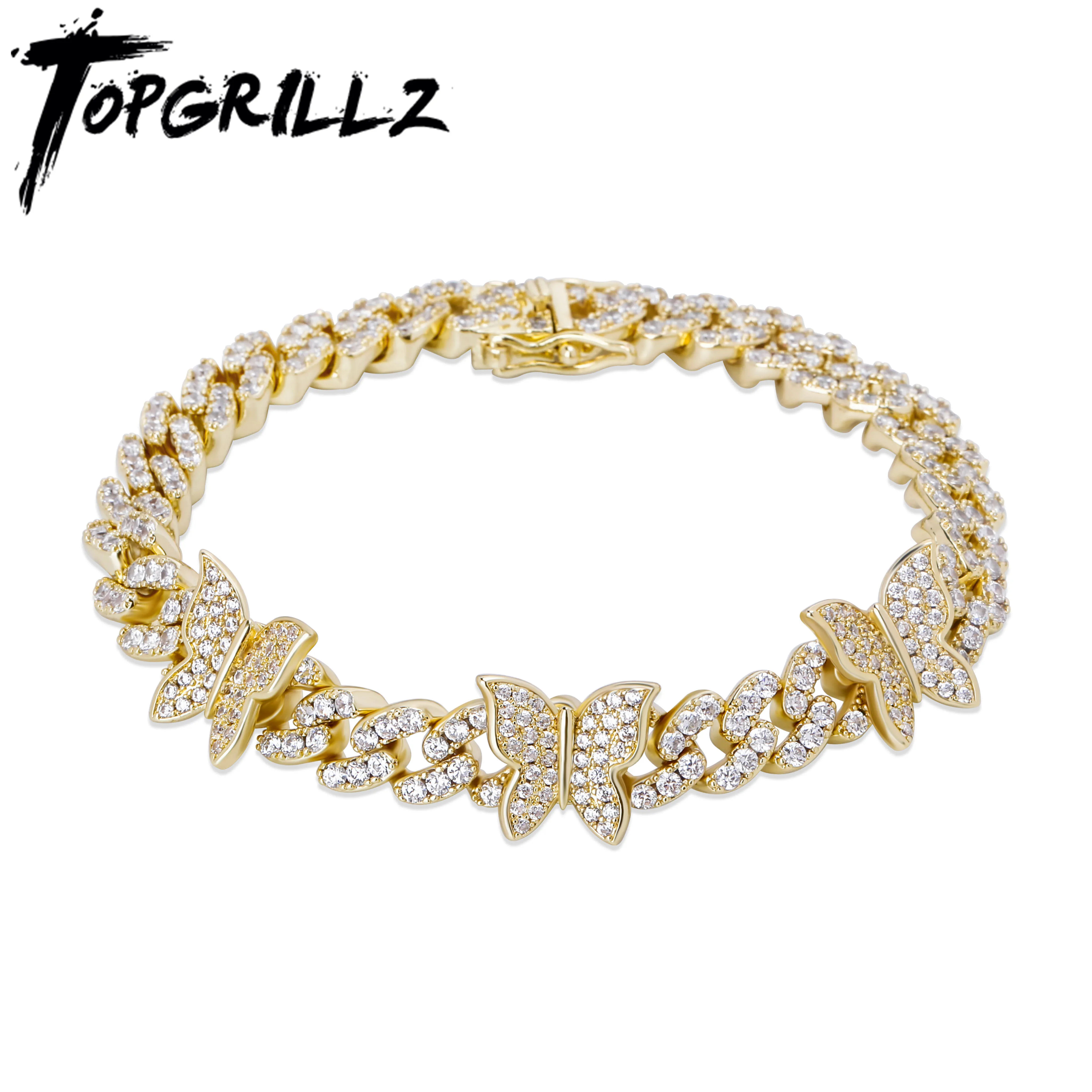 Браслет TOPGRILLZ женский из кубинской цепи украшение диаметром 8 мм с фианитом в
