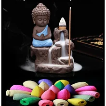 20 ароматный конус+ горелка креативное домашнее украшение маленький монах маленькая керамическая курильница «Будда» рефлюкс ладан горелка домашний чай