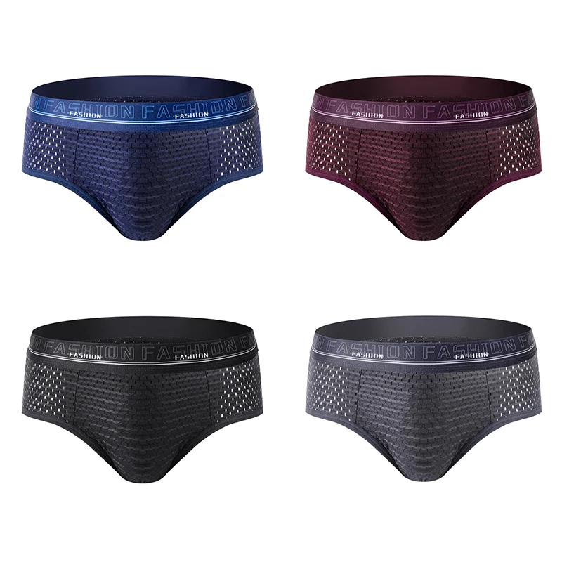 Mesh Men's Panties Underwear Ice Silk Men Briefs Sexy Man Underwear High Quality Men Underpants Brief Breathable Lingerie 4PCS men underwear transparent net mesh bikini briefs underwear bulge underpants fashion low waist brief sexy lingerie intimates