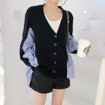 

Black Gray Knitting Sweaters Casual Loose Long Sleeve Sweater Cardigan Women Coat v Neck Front Buttons Knitted Tops Outwear