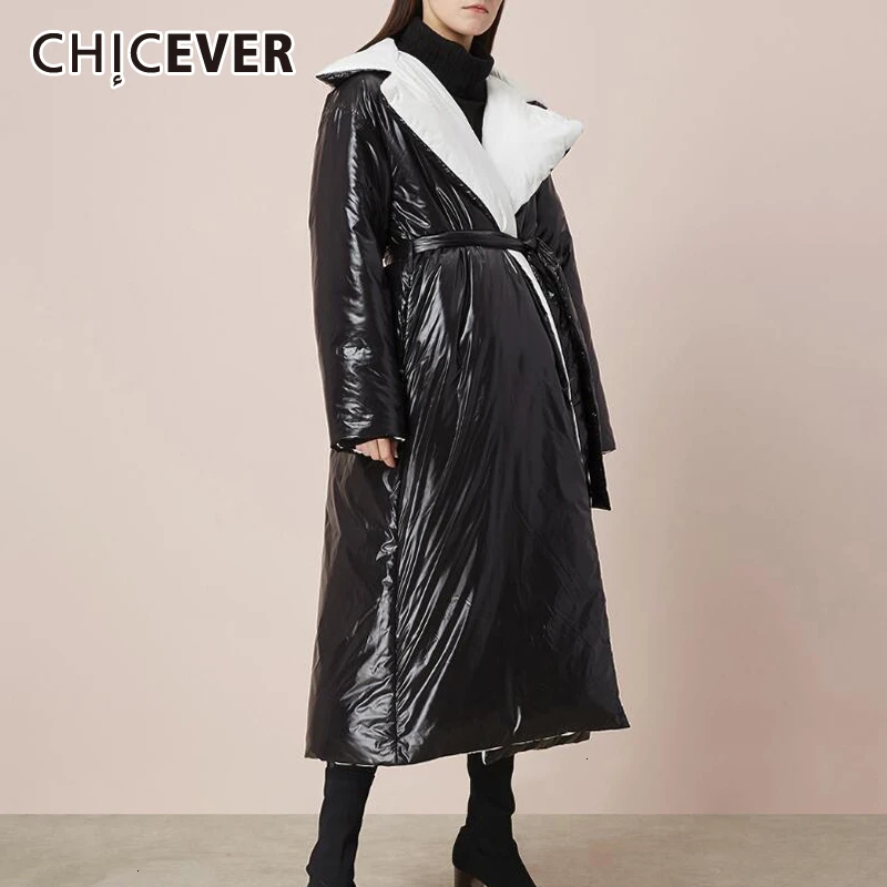 CHICEVER искусственная кожа хит цвет на шнуровке женские хлопковые пальто воротник с