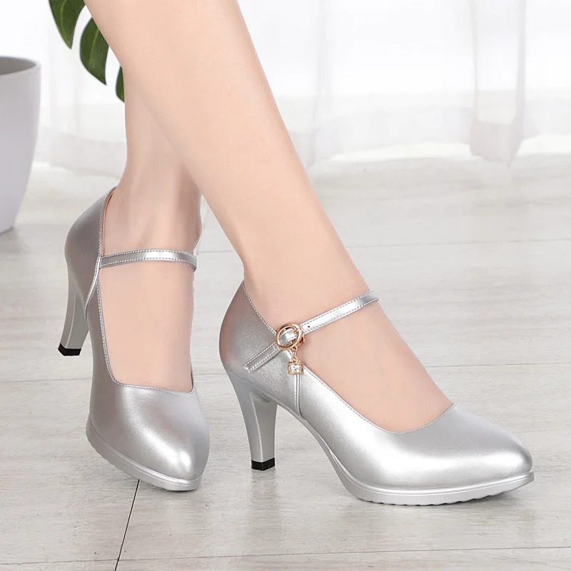 

Genuine Leather Work Shoes Women High Heels Low-Cut Thin Heeled Pointed-Toe Catwalks Leather Shoes Versatile Business Straight-l