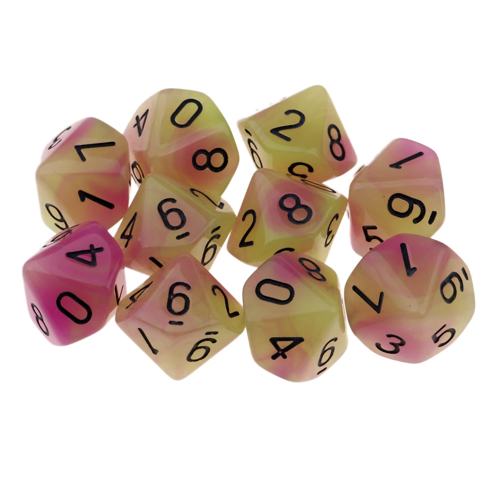 Tabletop Game 10pcs Dungeons Dragons Dice D10 D&D Luminous 1.6cm Multi Dice Set Night Luminous Dice Set