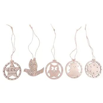 

5pcs/set Wooden Christmas Tree Ornaments Snowflake Bell Star Hanging Decoration