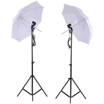 

Photo Studio Lighting Kit Set 2Pcs 2 Meters 6.6Ft Light Stand + 2Pcs 33 Inch White Soft Light Umbrella + 2Pcs 45W Light Bulb