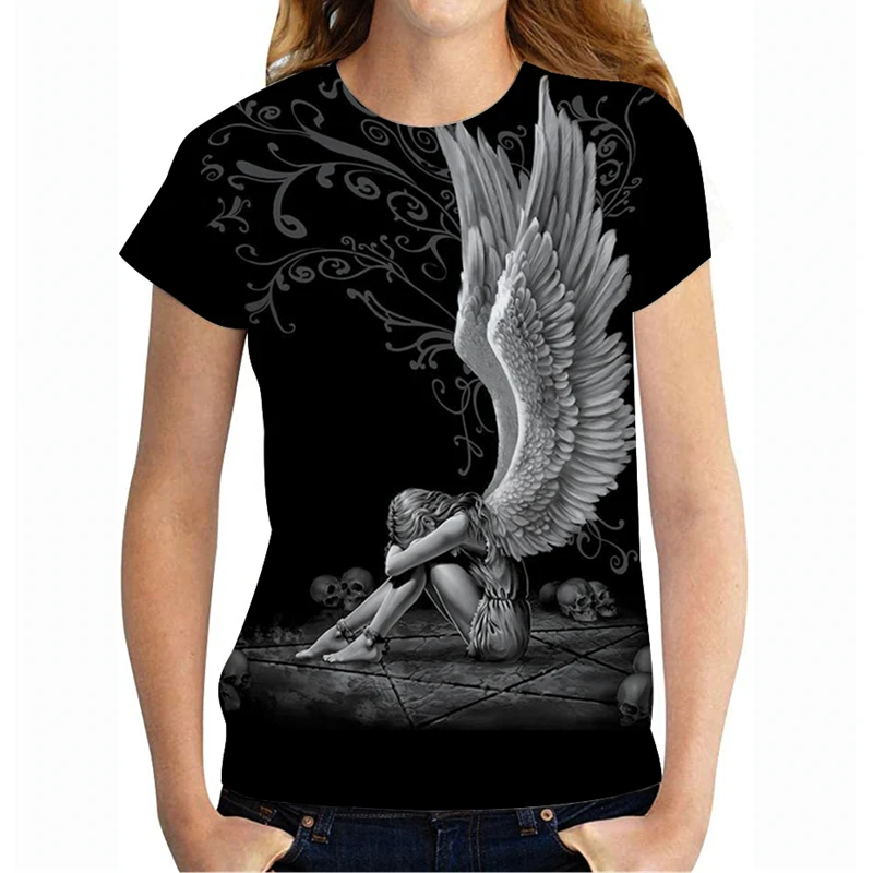 Футболка женская с круглым вырезом и коротким рукавом готическая Черная рубашка