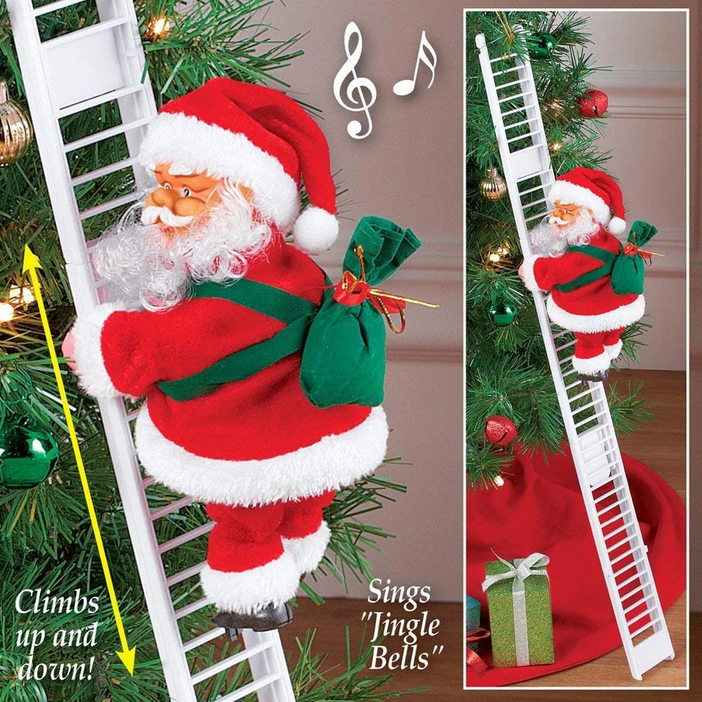 

2 Electric Animated 10'' Climbing Santa Claus Doll Christmas Tree Stairwell Decor Animated Indoor Outdoor Hanging Ornament