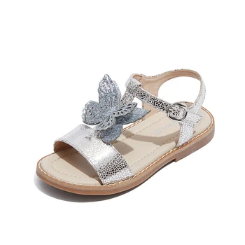 

Noble Girls sandals glitter sheepskin Pretty butterfly kids Princess party shoes Open-toed Children sandals 6T