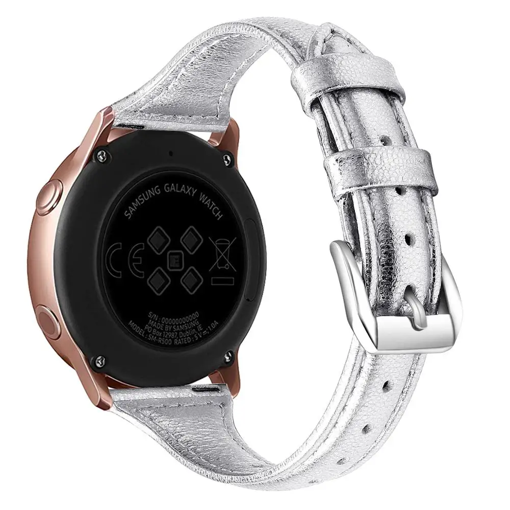 Кожаный ремешок для samsung Galaxy Watch 42 мм Active 2 44 мм 40 мм браслет ремешок 20 мм браслет ремешок для Huami Amazfit GTR 42 мм - Цвет: silver