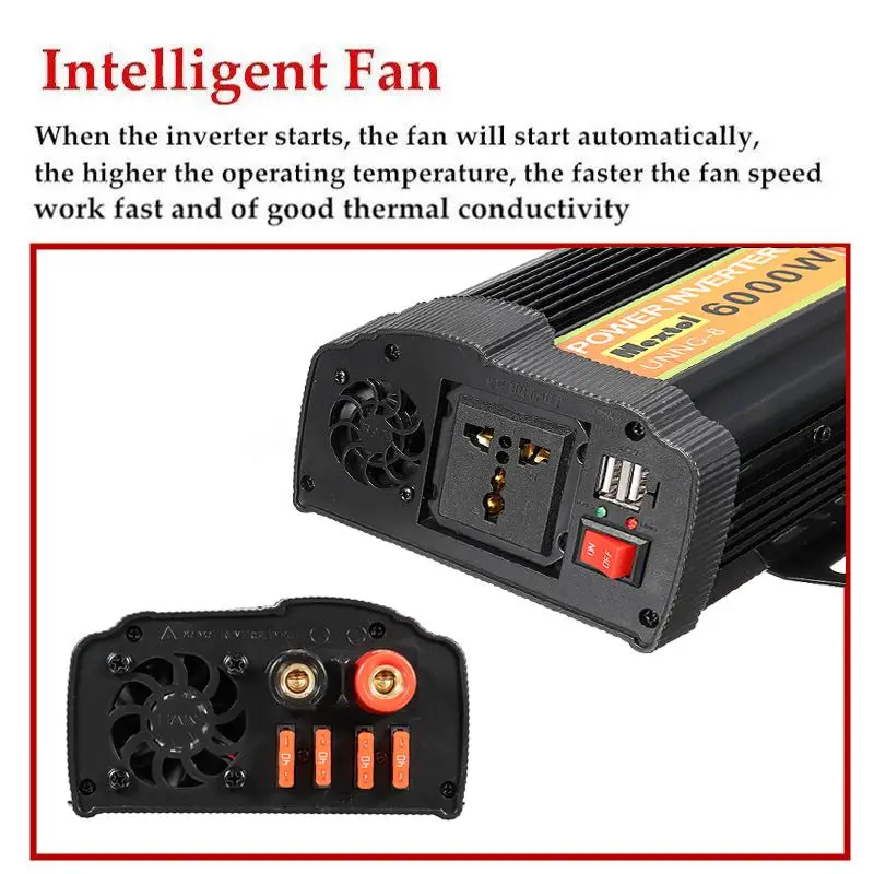  Dual USB Max 12000 vatios 6000W inversor de corriente DC 12 V a CA 220 voltios convertidor de carga