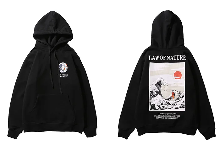 

Letter Embroidery Funny Cat Wave Print Hoodie Men 2019 Winter Japan Style Hip Hop Hoodies Sweatshirts Casual Streetwear