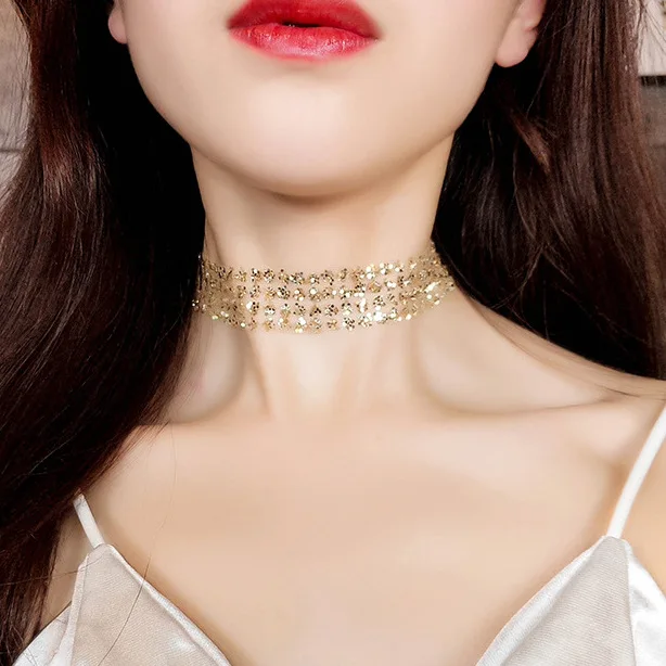 

European and American gold simple invisible clavicle sequin necklace