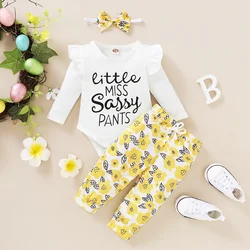 Vêtements à manches longues pour bébés filles, ensemble 3 pièces, body à fleurs cassées, pantalon, tenue à la mode, printemps 