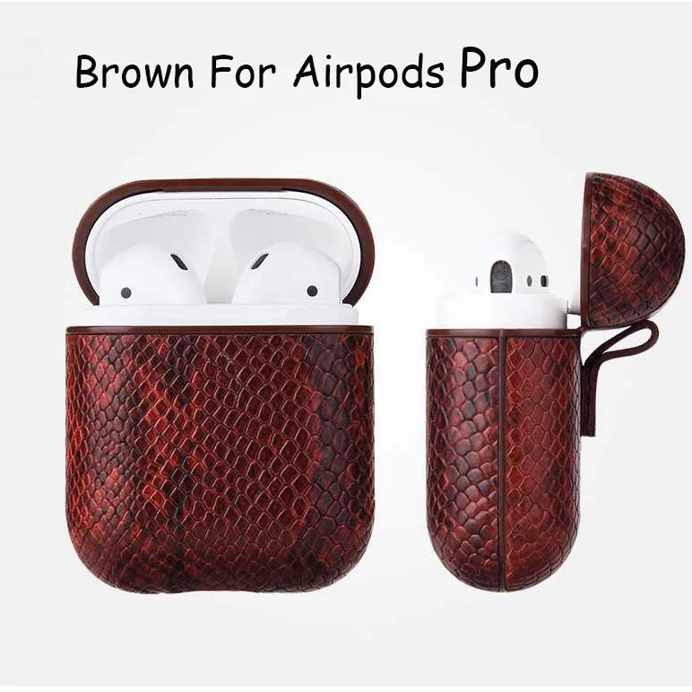 Чехол для Airpods Pro 1 2 Чехол змеиная кожа Bluetooth беспроводные наушники PU Мужской чехол для Airpods 1 2 Pro Чехол для гарнитуры зарядная коробка - Цвет: Brown ForAirpodsPro
