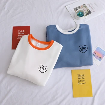 

Korena Letter Women Cotton Streetwear Hot Fashion Simple Heart Print Fleece Pullover Loose O-neck Casual Sweatshirt Sweat Homme