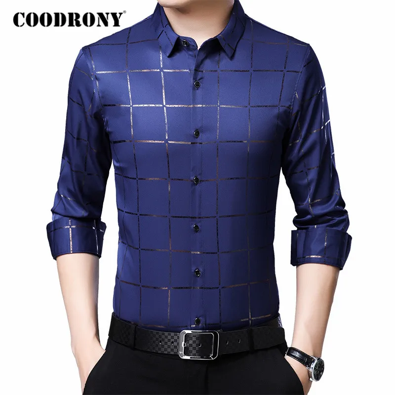 

COODRONY Brand Shirt Men Spring Autumn New Arrivals Long Sleeve Shirts Business Social Casual Dress Fashion Plaid Clothes C6075