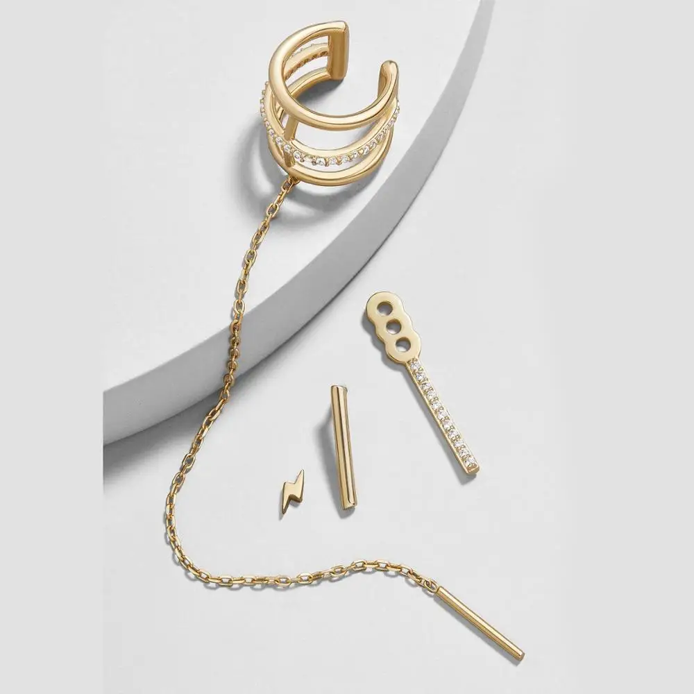 

BA 2020 Asymmetrical Lightning Chain Earrings for Women Statement Geometric Line Cartilage Earrings Creative New Year Gift Party