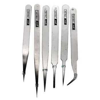 

Kit 6 Professional Security Antistatic Tweezers High Quality Silver Anatomy