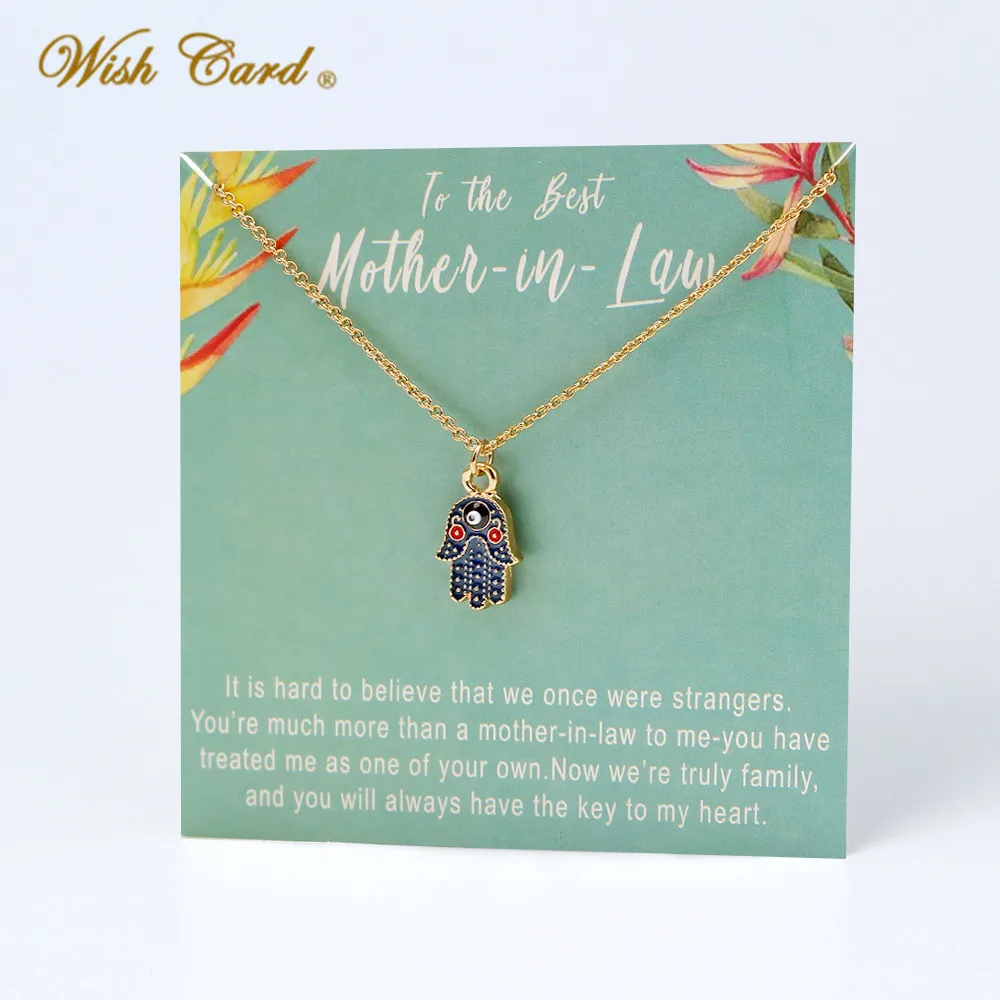 

Wish Card Gold Color Chain Lucky Hamsa Hand Pendant Necklace For Women Fashion Gift Jewelry Evil Eye Card Necklace For Mom CN277