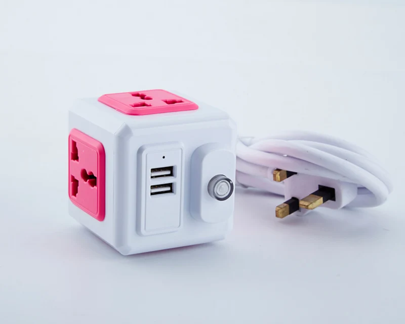 

Universal Standard Magic Cube Socket 110-250V 10A 4 Outlets With 2 USB Ports 5V 2A Adapter Extension Cable 2m 2500W Home