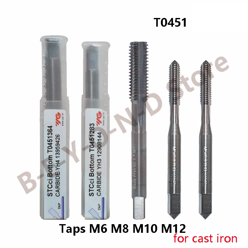 100 Original Solid Carbide Straight Flute Taps T0451 M6 M8 M10 M12