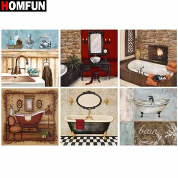 

HOMFUN 3D Diamond Painting "Bathroom view Bathtub" DIY Full Rhinestones Drill Cross-stitch Kits Square Round Diamond Embroidery