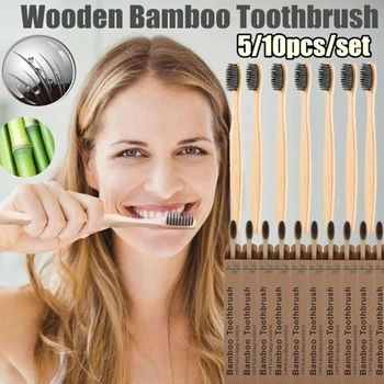 

5Pcs Wooden Toothbrush Eco-Friendly Rainbow Bamboo Soft Fibre Toothbrush Biodegradable Teeth Brush