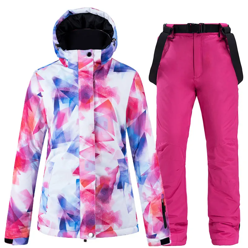 Лыжный костюм Женская зимняя теплая ветрозащитная водонепроницаемая одежда для спорта на открытом воздухе зимние куртки и штаны комплект лылыжный сноуборд куртка комбинезон - Цвет: Jacket Rose pants