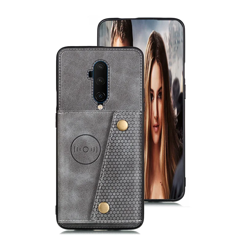 Haissky Чехол-кошелек с несколькими держателями карт для Oneplus 7 7T Pro, Кожаный противоударный чехол с откидной крышкой и карманом для карт, задняя крышка для Oneplus 7T 7 Pro - Цвет: Grey