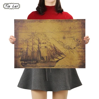 

TIE LER Sailing Route Illustration Collection Poster Cafe Bars Kitchen Vintage Kraft Paper Decor Posters Adornment Wall Stickers