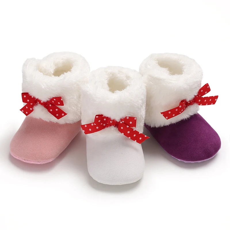Adorable Infant Toddler Baby Girls Snow Boots Winter Soft Sole Crib Shoes Bowknot Booties Infant Newborn Party Shoes 0-18M