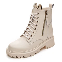 

Women's Plush Ankle Boots Casual Platform Boots Increase Martens Woman Autumn Martins Fashion Luxury Leather Zipper Lace Up New