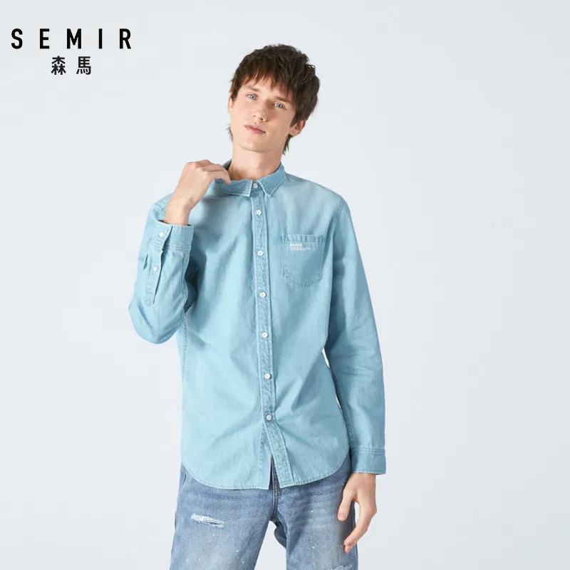 SEMIR Для мужчин 100% хлопковые обычной посадки джинсовая рубашка отложной воротник